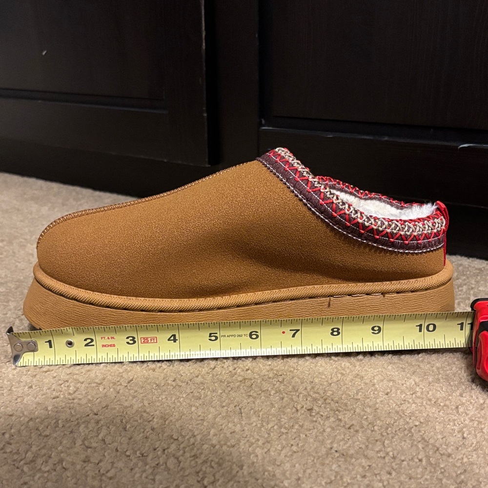 Amazon Tan Faux Fur Platform Suede Ankle Slip-On Slippers Size 42 - Picture 5 of 8